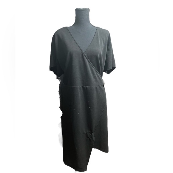 ALMOST FAMOUS Black Asymetrical Faux Wrap Plus-Sized Dress - Picture 4 of 6